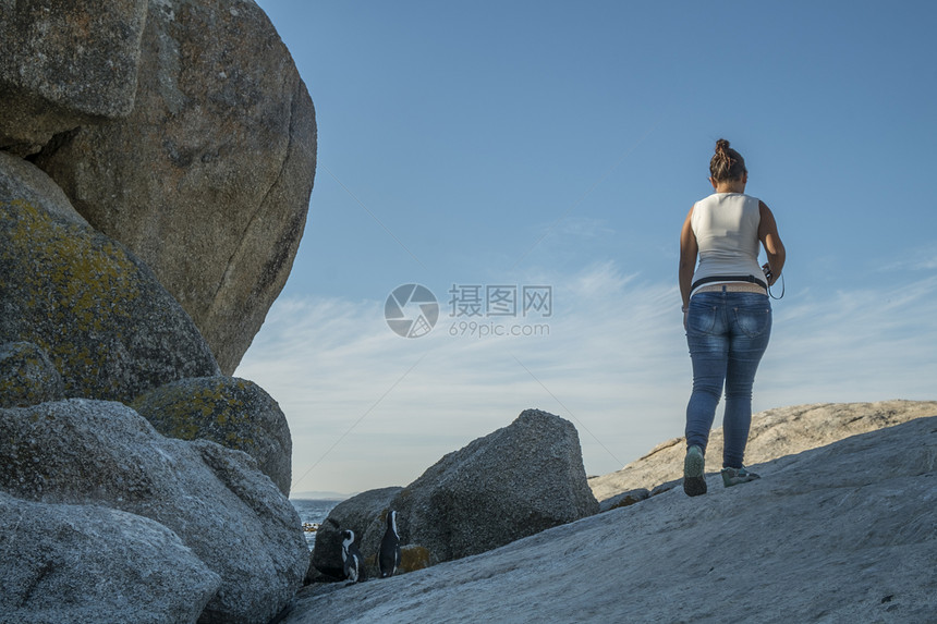 女孩与企鹅一起图片