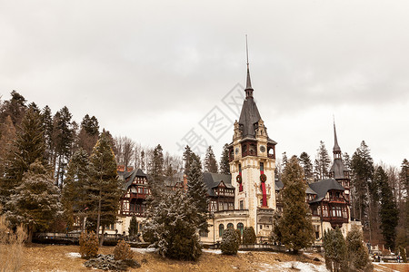 冬天从锡纳亚欣赏佩莱斯城堡的美丽景色罗马尼亚图片