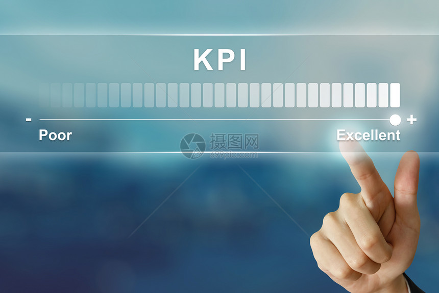 在虚拟屏幕界面上将优秀的KPI推入图片