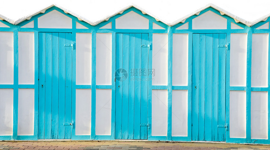 沙滩更衣室蓝色小屋海上更图片