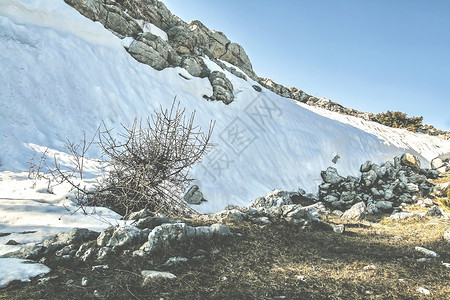 山石上的风景雪阳光下图片