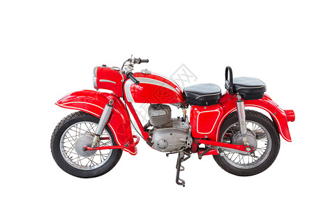 在白色背景上被孤立的旧红色摩托车古老图片