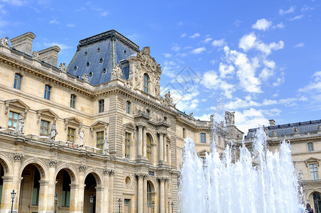 在巴黎有喷泉的卢浮宫博物馆背景图片