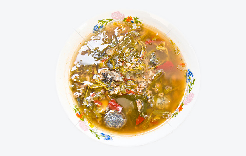 白色背景下来自大然的青蛙咖喱食物图片