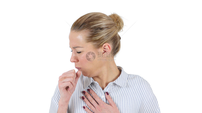 咳嗽咳嗽的女人白色背景图片