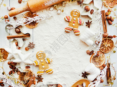 圣诞烘烤背景面团饼干剪饼香料图片
