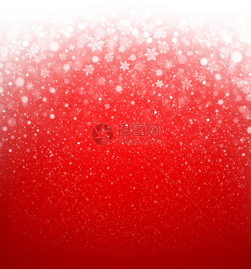 冷冻的圣诞红色背景上的雪花形状和降雪图片