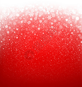 冷冻的圣诞红色背景上的雪花形状和降雪图片