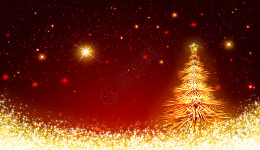 圣诞树的灯光在红星天空图片
