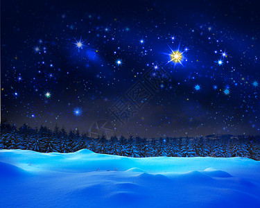 冬季风景雪覆盖了山林和星图片