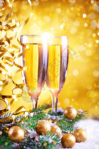 圣诞快乐和新年快乐新年装饰和香槟的新年背图片