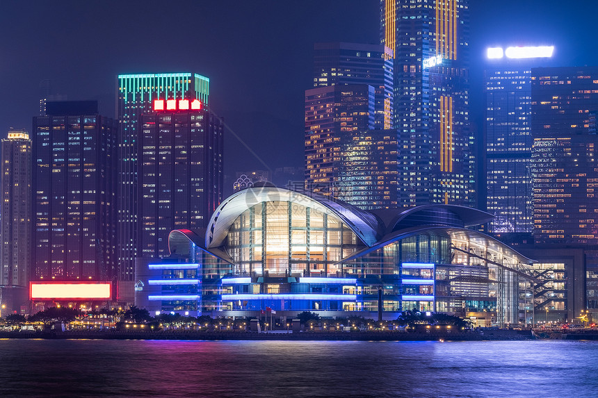 香港的市风景在晚上图片