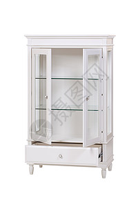 白色木质橱柜开着门隔着白色背景图片