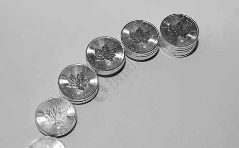 灰色背景是加拿大薄荷糖银投资的银叶硬币图片