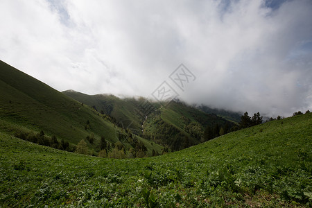 在AdygeaBolshoyThach和高加索山脉夏季坡度上云层图片