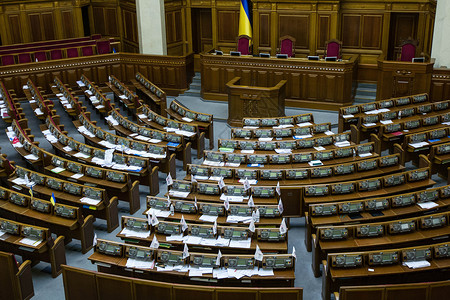 颁布法令乌克兰议会在乌克兰基辅大楼的会场背景