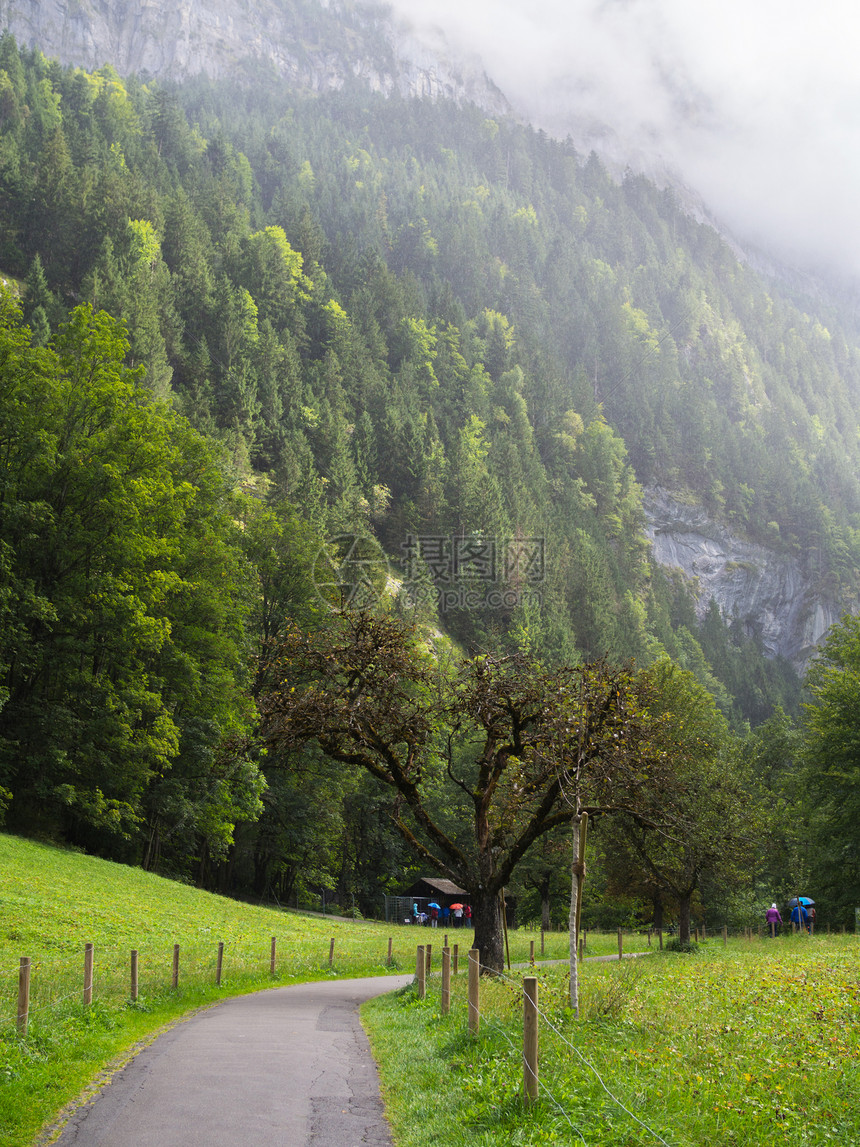 前往Lauterbrunnen山谷的步行路图片