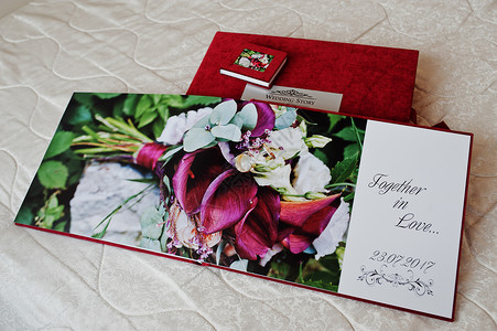 红色婚礼照片集或白色背景的背景图片