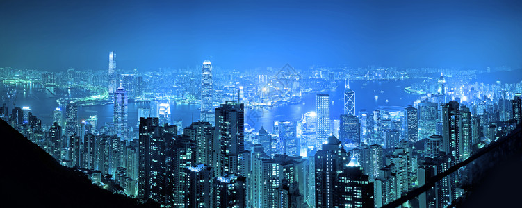 全景vire香港城市景观在晚图片