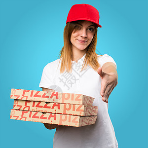 送披萨的比萨女生在丰富多彩的图片