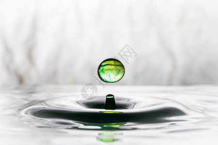 弹跳在水面上的绿色水滴图片