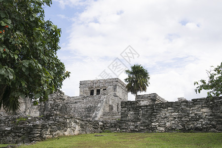 墨西哥图卢姆的考古遗址背景图片