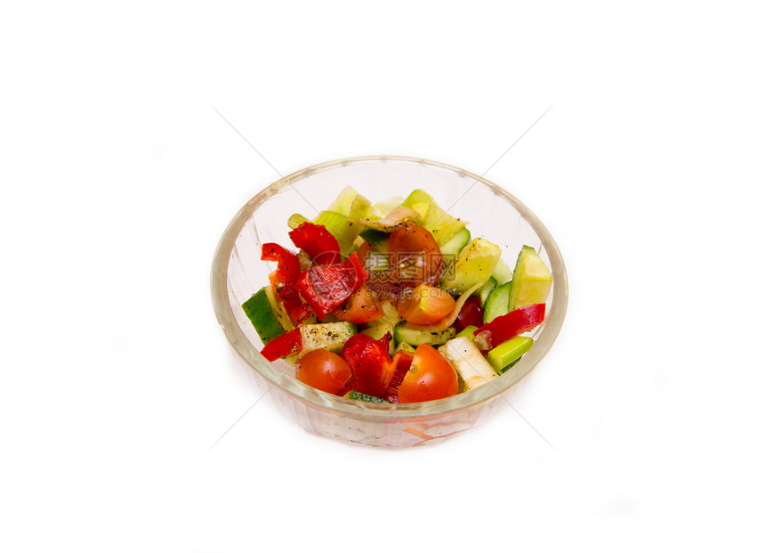 蔬菜沙拉胡椒番茄黄瓜在白色背图片