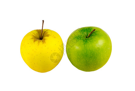 白色背景上两个多汁的苹果黄绿立生灯图片
