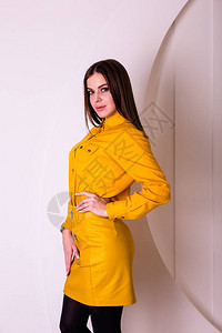 黄色衬衣和裙子的美丽的妇女图片