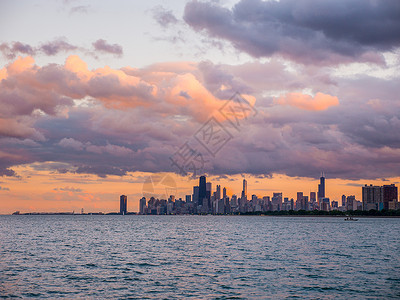美丽的芝加哥天际线的华丽景观全景照片图片