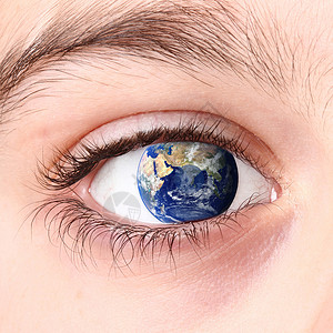 用地球代替瞳孔的人眼图片