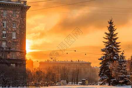冬天黎明时分在圣彼得堡的街道图片