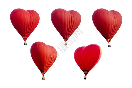一组红热气球其形状是白色背景的图片