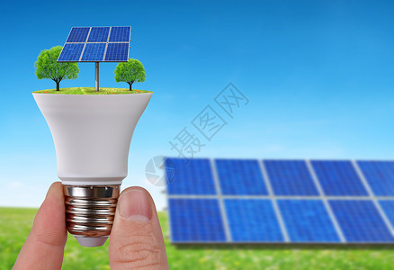 有太阳能电池板的生态LED灯泡绿图片