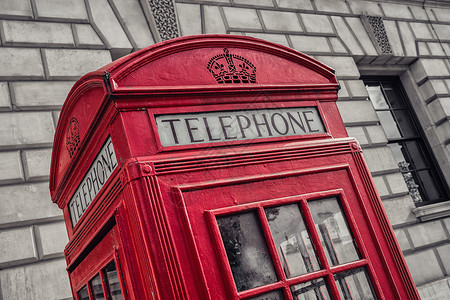 London大街上传统的红色电话亭图片