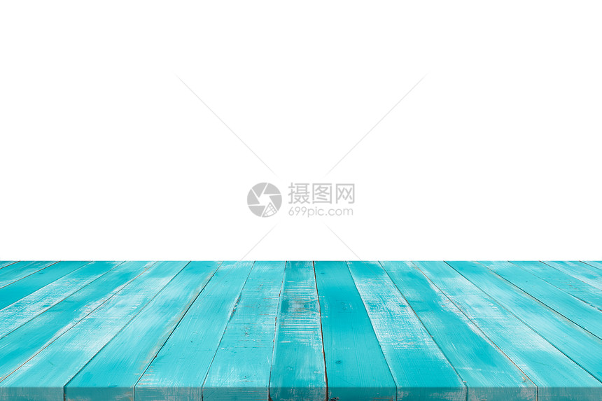 白色孤立背景上的空木蓝桌可复选产图片