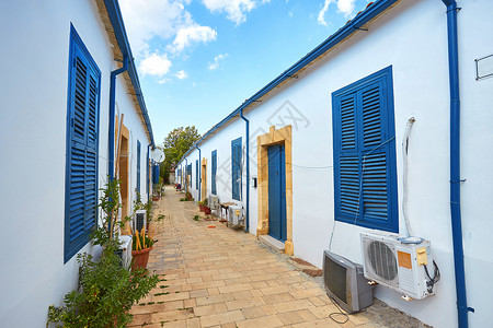西迪布说突尼斯神奇的蓝色和白色城市的房屋和街道房子立面图片