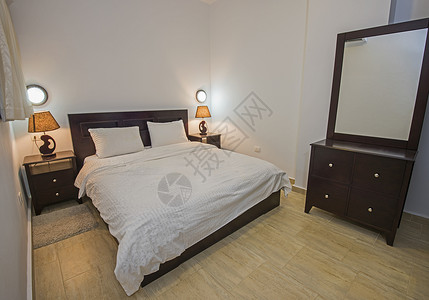 豪华公寓内有双床和家具的卧室图片