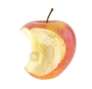 在白色背景上被咬的苹果图片