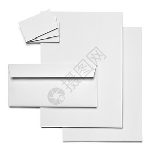 白色背景的袋纸张和商务卡模板以白背景图片
