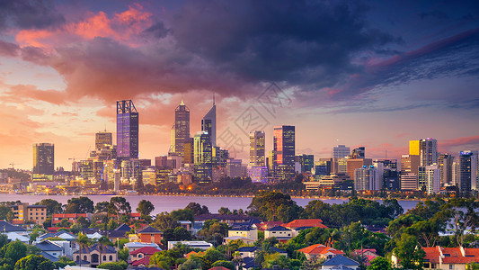 澳洲珀斯天际的全景空中城市景象在戏图片