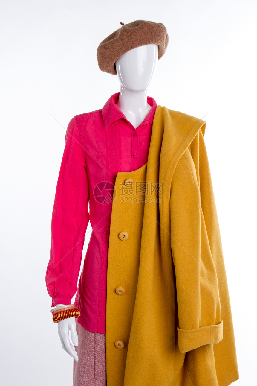女式衬衫外套和贝雷帽女棕色贝雷帽和黄色羊绒大衣女秋季图片