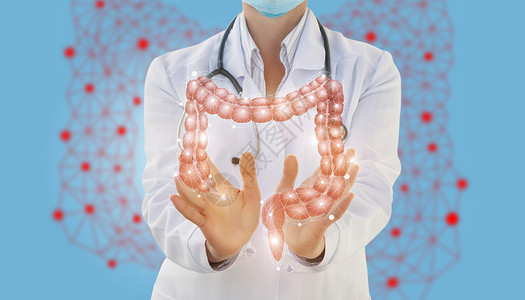 医务工作者展示了肠胃消化系统的治疗概图片