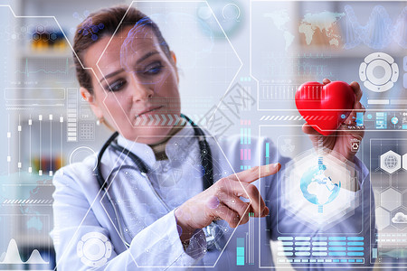 远程医疗心脏病概念中的女医图片