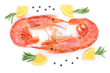 红虾或有迷迭香和柠檬的虾图片