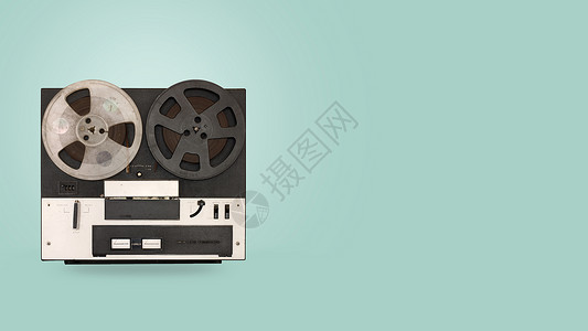 有彩色背景的磁带录音机和播放器复古技术平坦图片