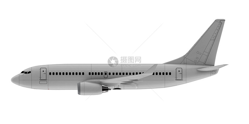 商用喷气式飞机在白色上被隔离图片