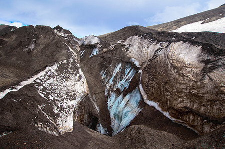 火山景观堪察卡半岛阿瓦查山口的冰川高清图片