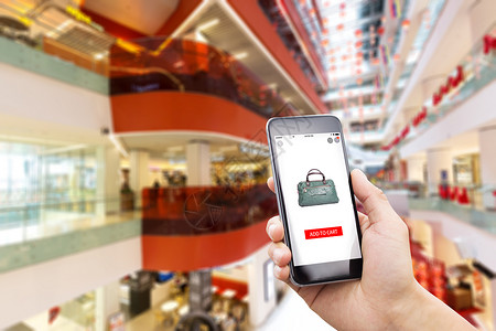 在现代购物中心在线购物的移动电话图片