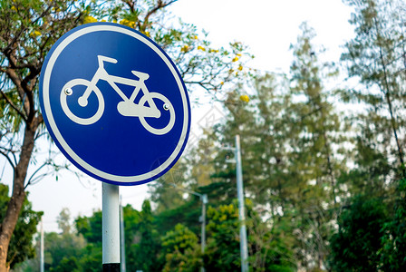公园里的蓝色自行车标志图片